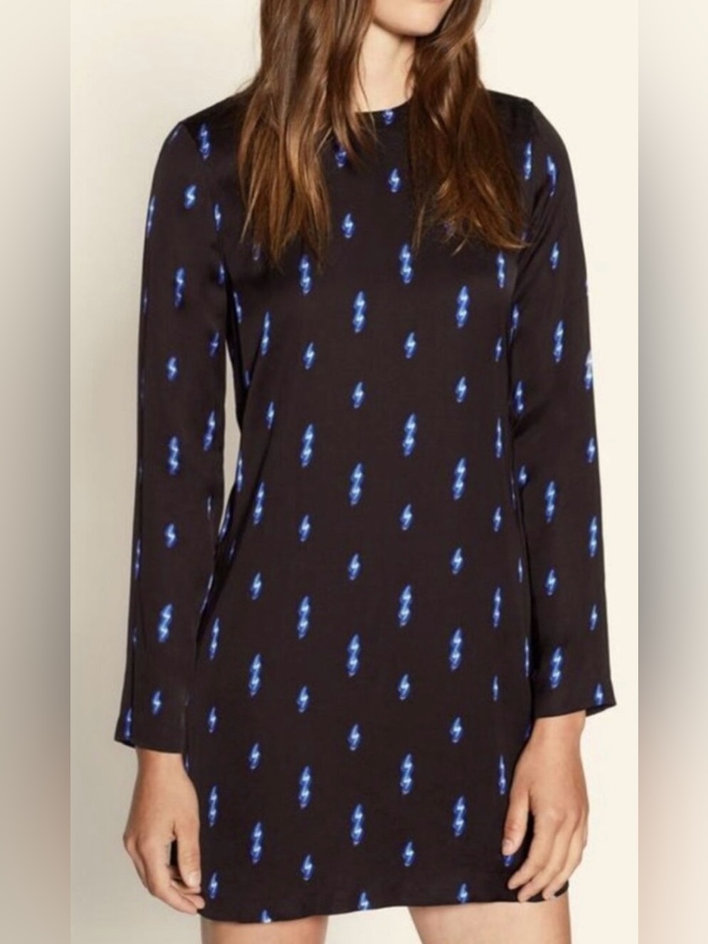 Equipment Femme Black Blue Lightning Bolt Shift Dress Size Large